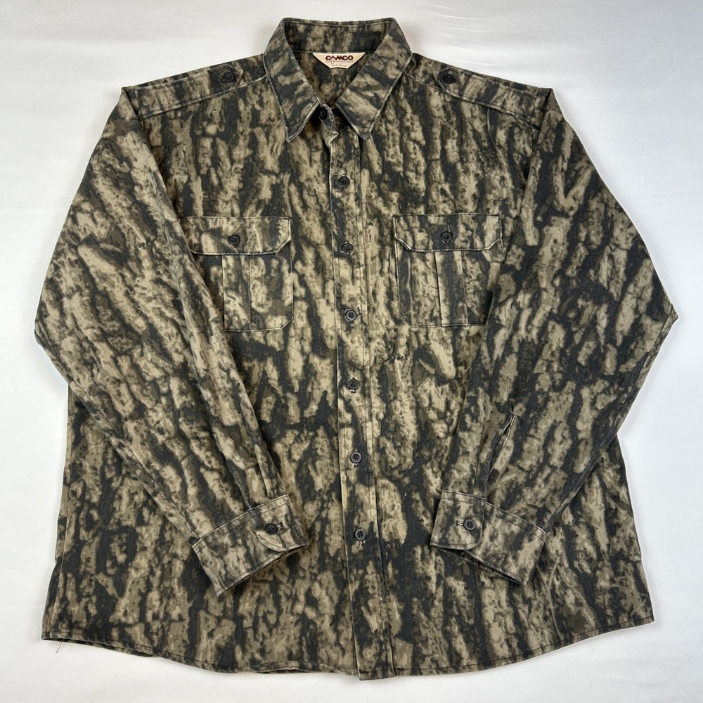 VTG Camco Tree Bark Brush Camo Field Shirt Men's 2XL USA Made Hunting Flannel